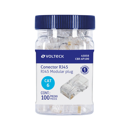 Plug RJ45 CAT6, Bote con 100 piezas, VOLTECK | CBR-6P100 | 45858