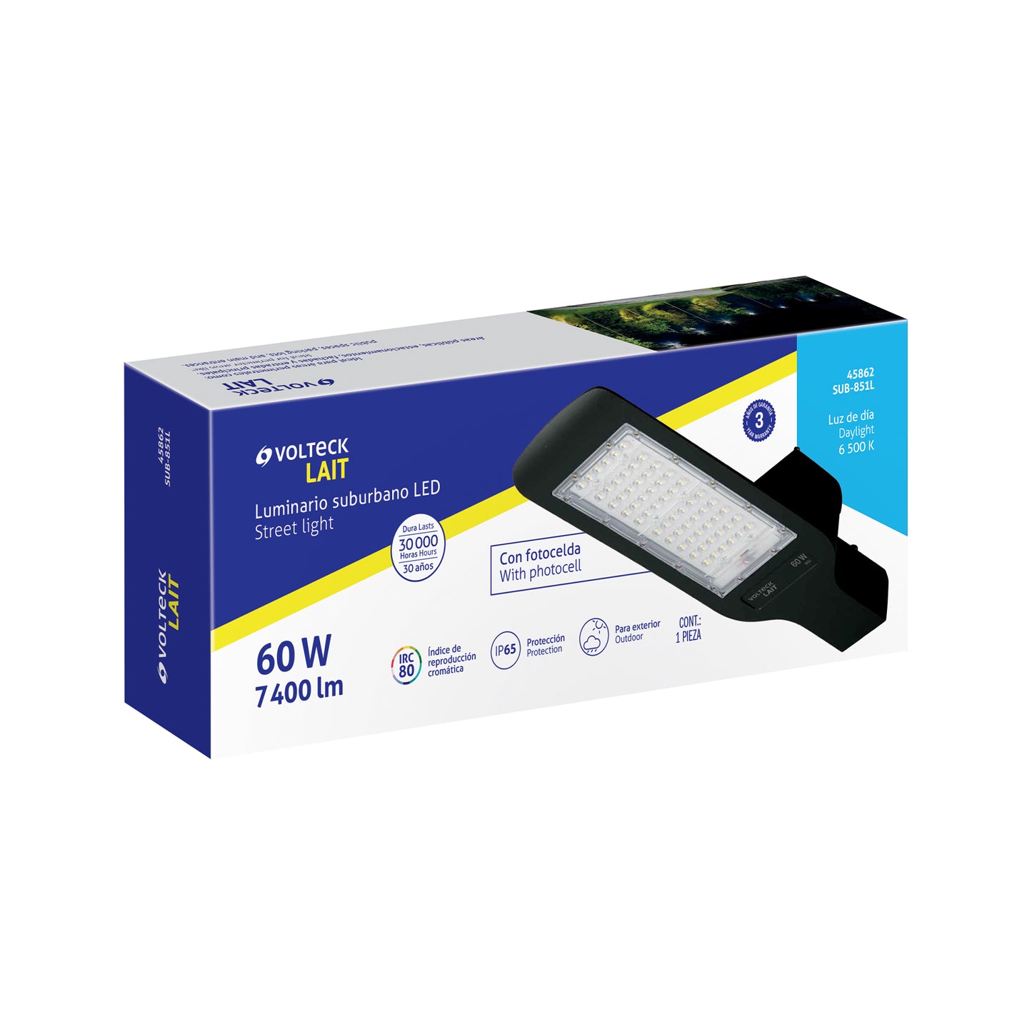 Luminario suburbano LED 60 W 6500 K, sensor de luz, VOLTECK | SUB-851L | 45862