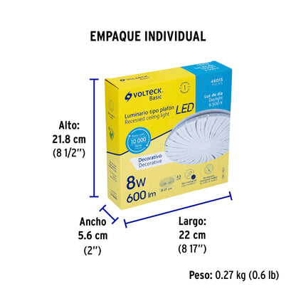 Luminario LED plafón decorativo 8W 6500K, espiral, BASIC | PLA-301L | 46015