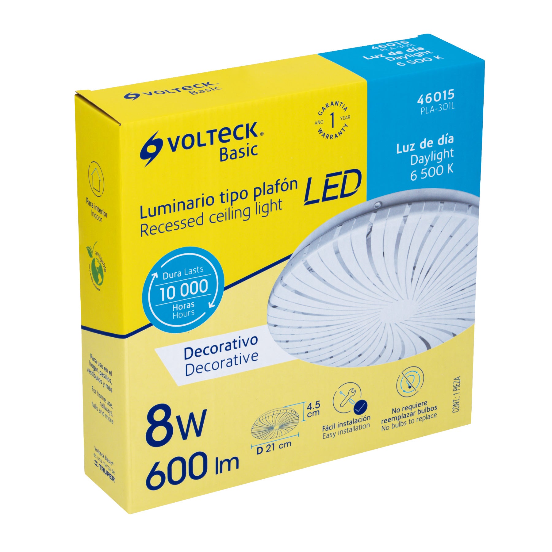 Luminario LED plafón decorativo 8W 6500K, espiral, BASIC | PLA-301L | 46015
