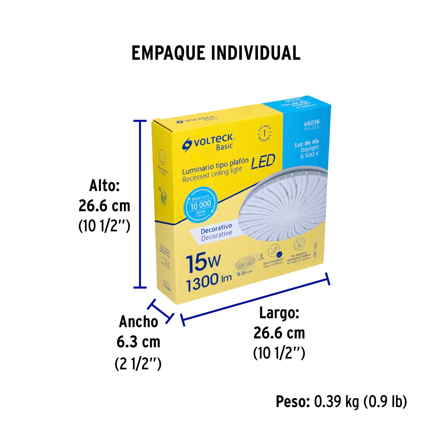 Luminario LED plafón decorativo 15W 6500K, espiral, BASIC | PLA-302L | 46016