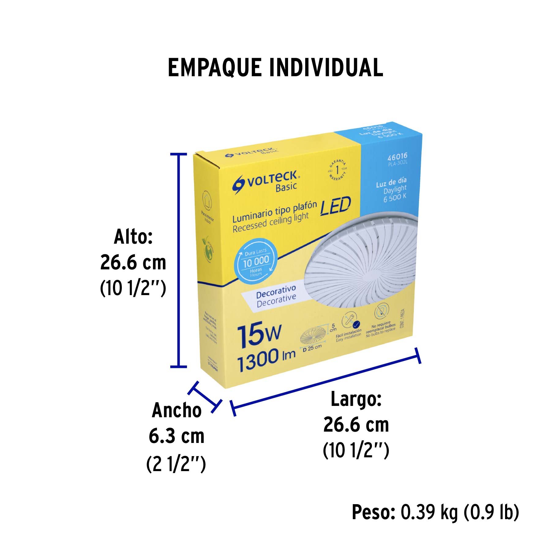 Luminario LED plafón decorativo 15W 6500K, espiral, BASIC | PLA-302L | 46016