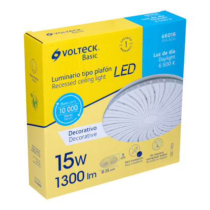 Luminario LED plafón decorativo 15W 6500K, espiral, BASIC | PLA-302L | 46016