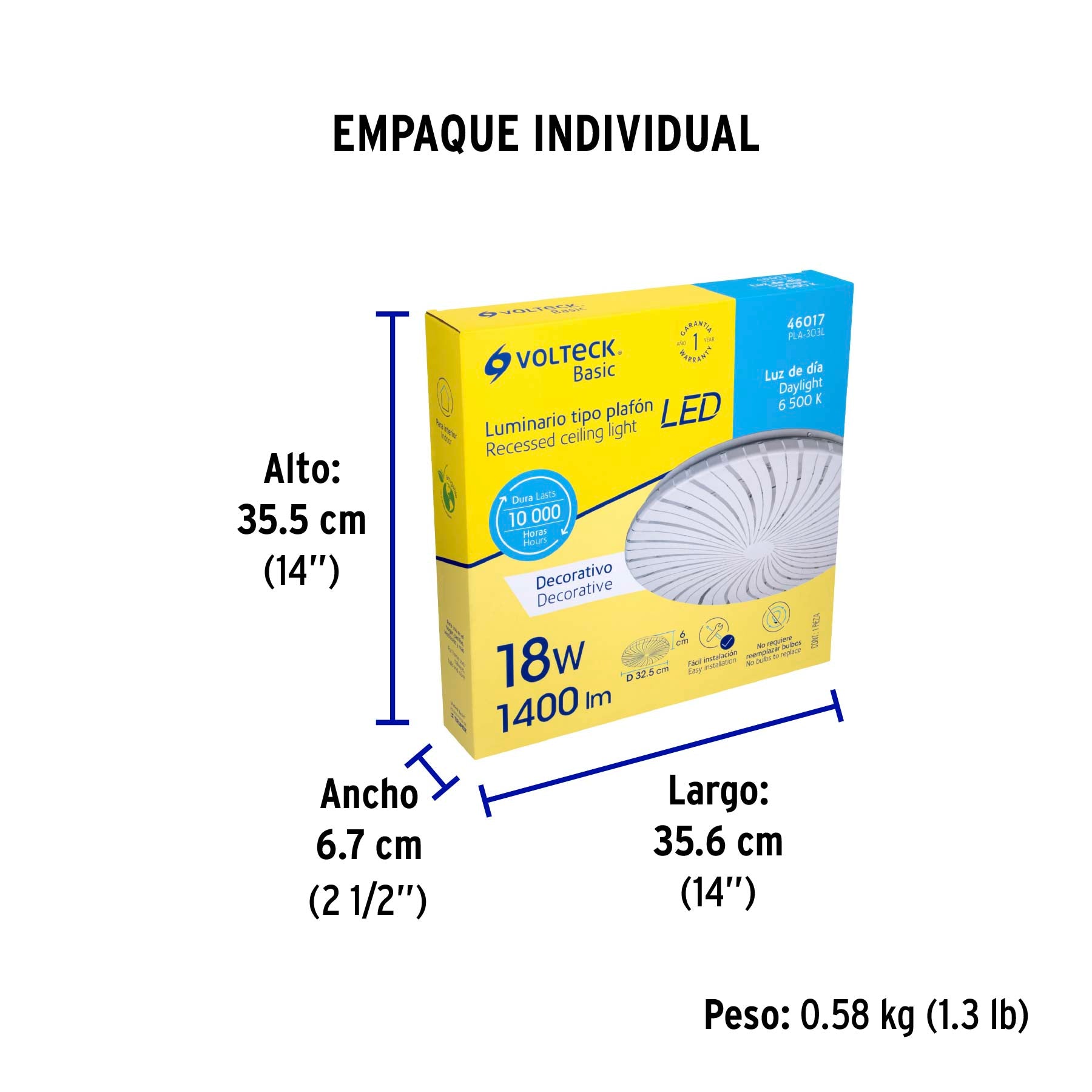 Luminario LED plafón decorativo 18W 6500K, espiral, BASIC | PLA-303L | 46017