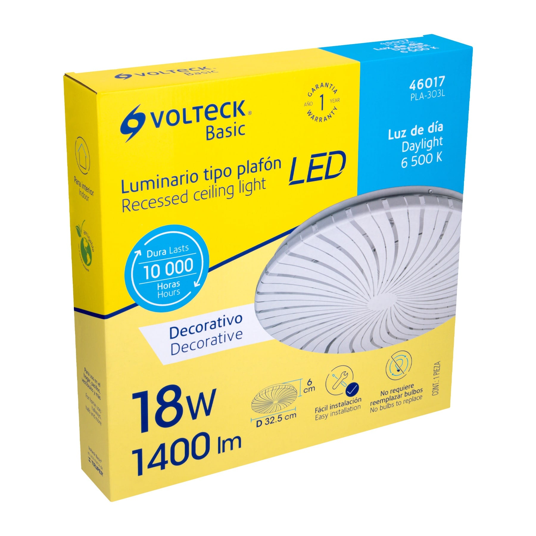 Luminario LED plafón decorativo 18W 6500K, espiral, BASIC | PLA-303L | 46017