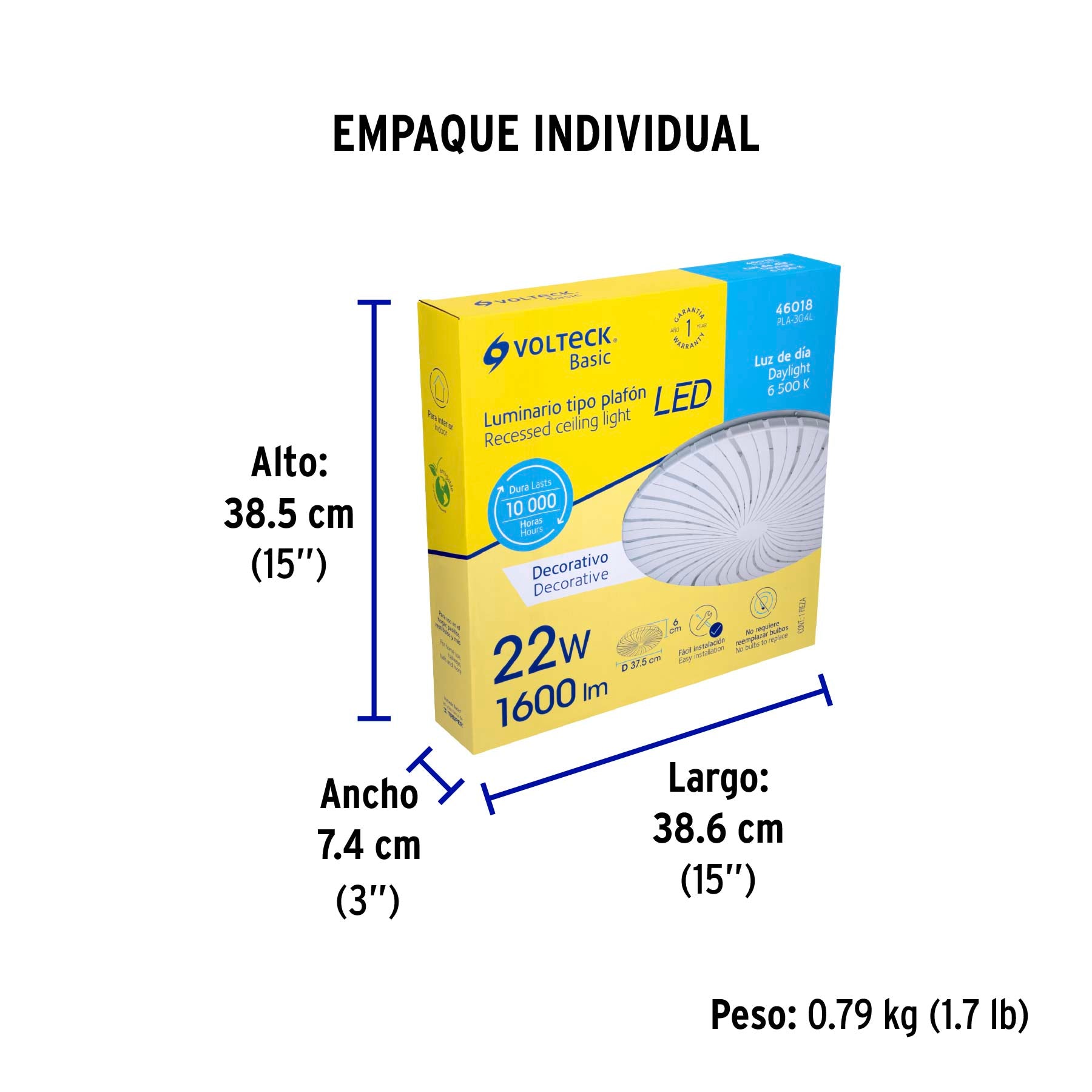 Luminario LED plafón decorativo 22W 6500K, espiral, BASIC | PLA-304L | 46018