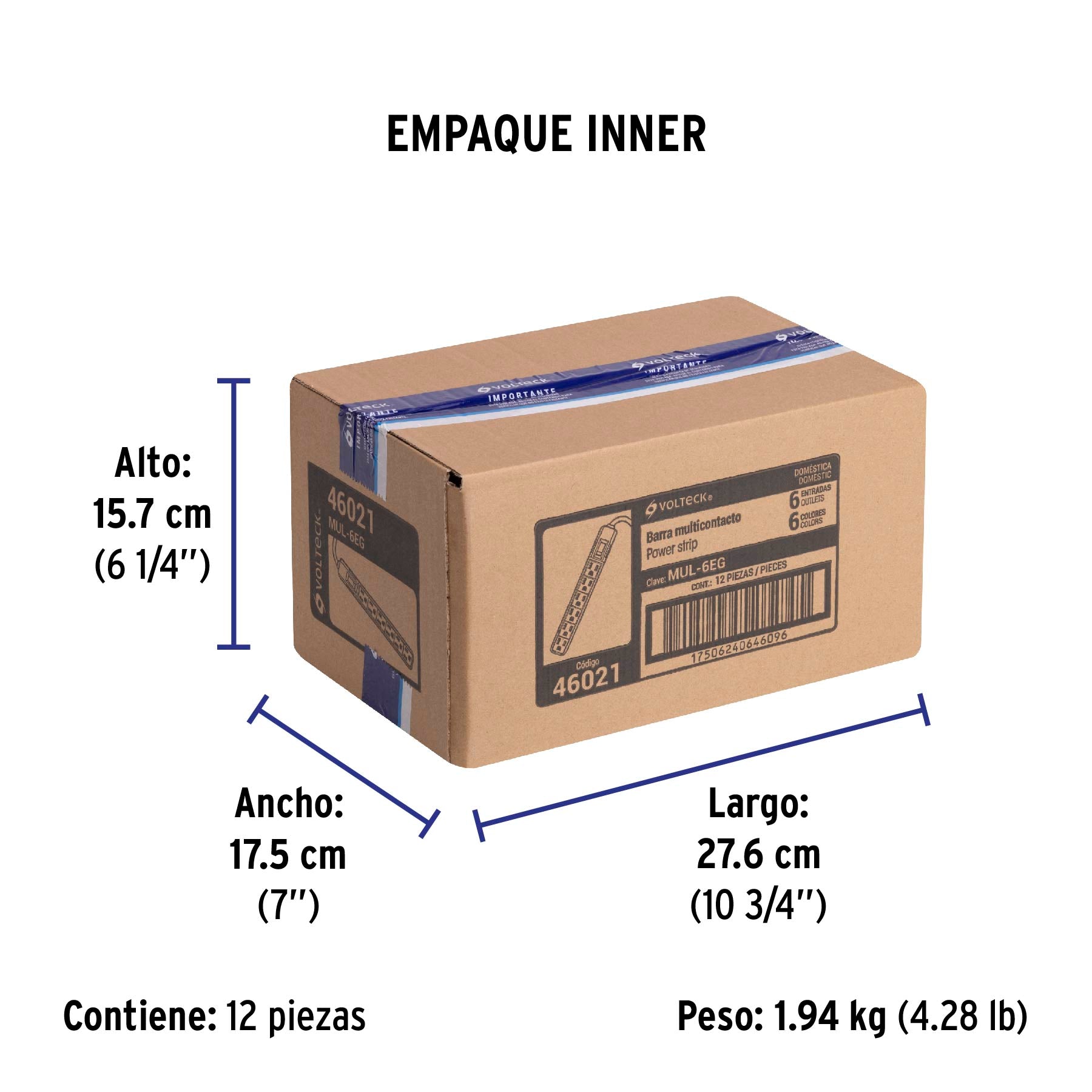 Multicontacto 16 AWG doméstico 6 entradas, colores a granel | MUL-6EG | 46021