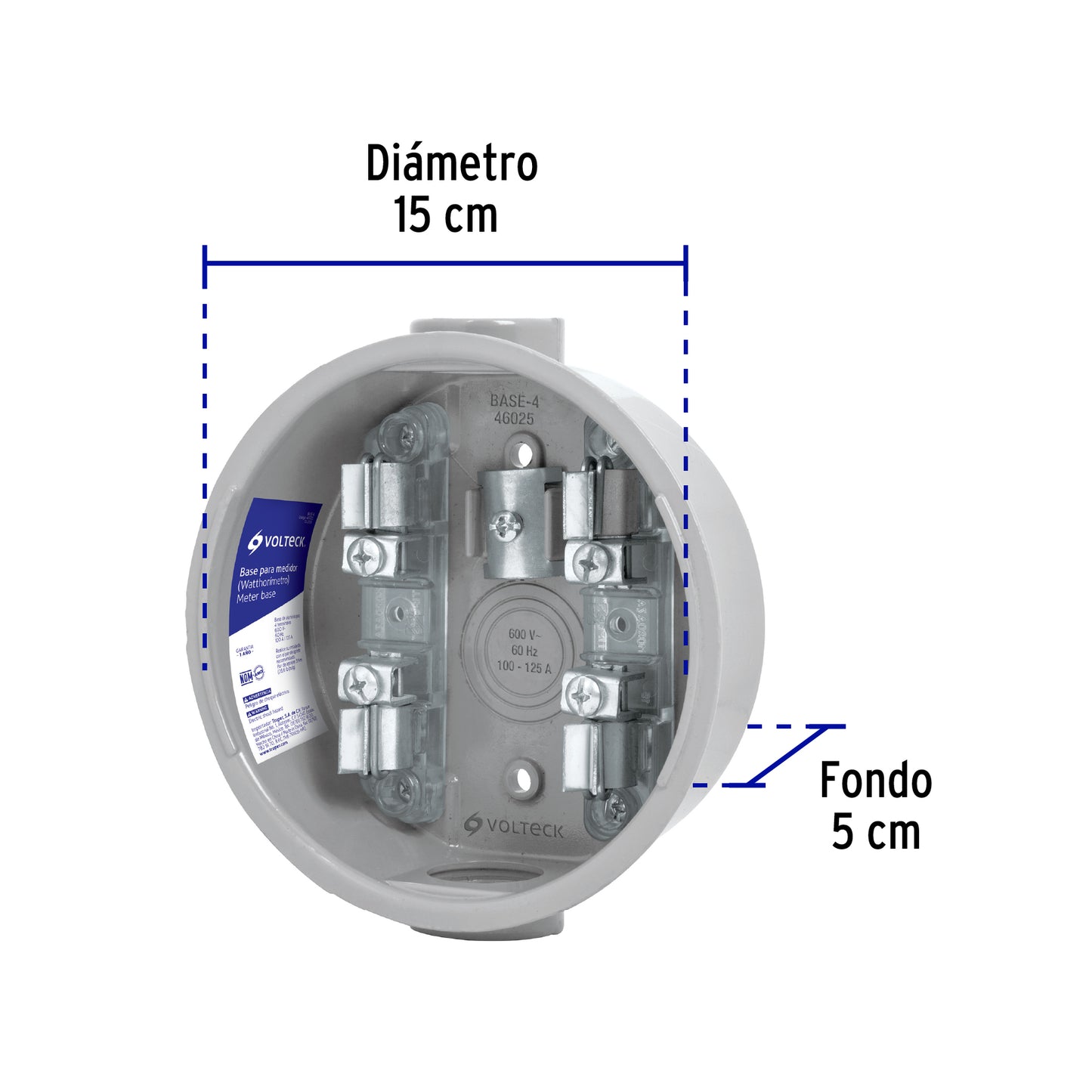Base para watthorímetro, 4 terminales, Volteck | BASE-4 | 46025