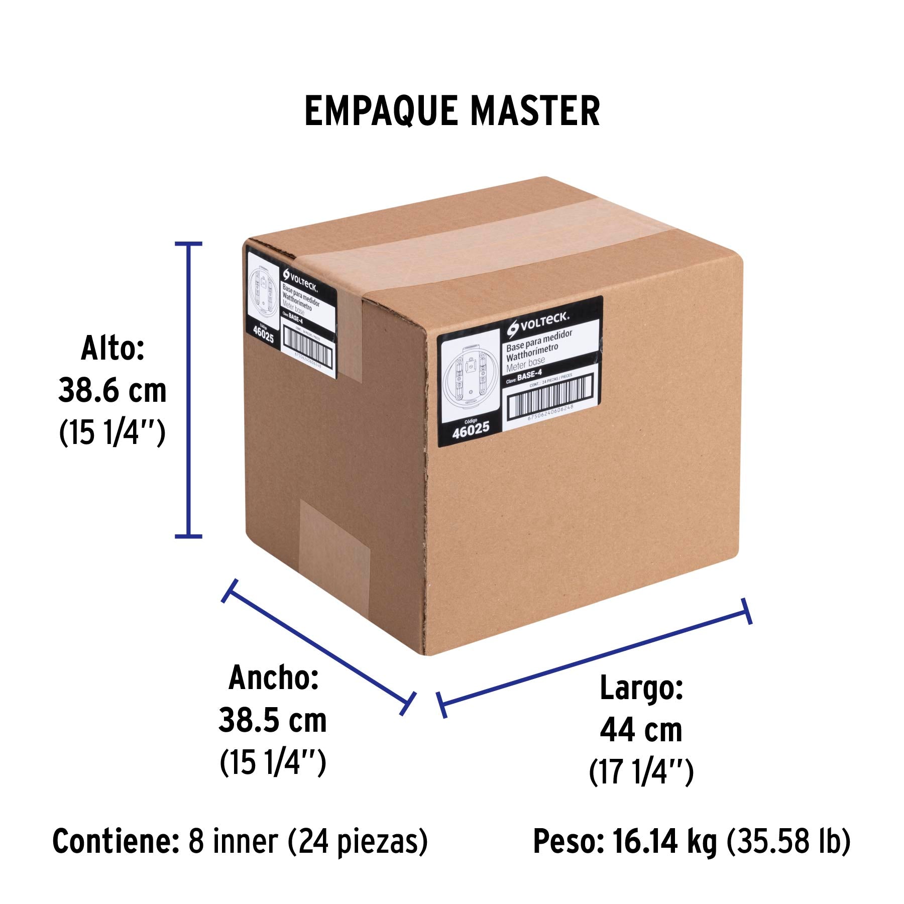 Base para watthorímetro, 4 terminales, Volteck | BASE-4 | 46025