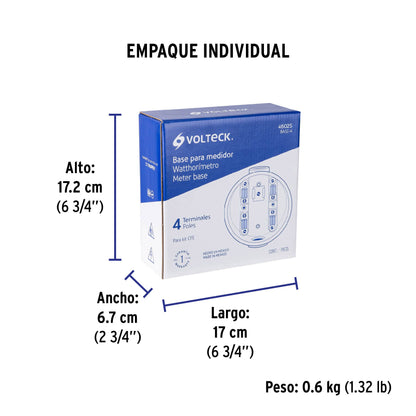 Base para watthorímetro, 4 terminales, Volteck | BASE-4 | 46025