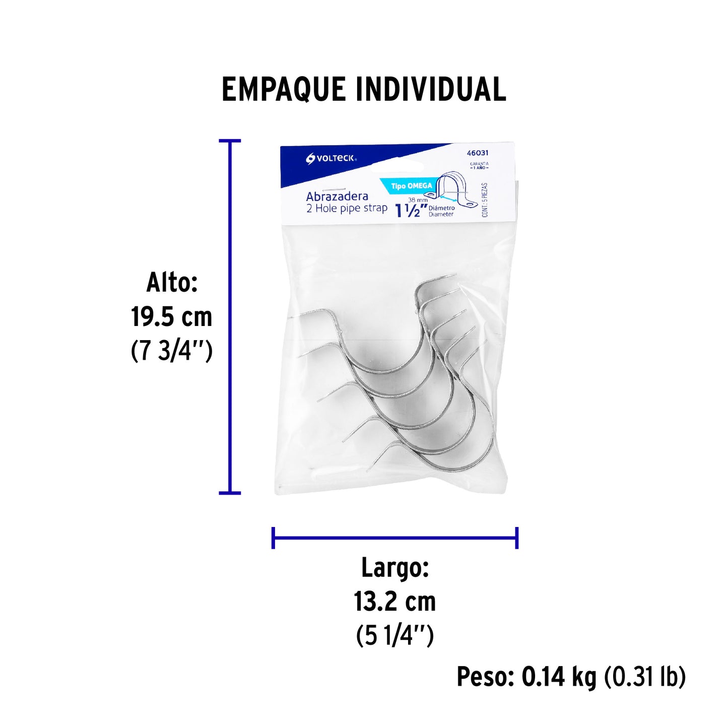 Bolsa c/5 abrazaderas tipo omega 1-1/2' p/tubo pared delgada | AO-112 | 46031