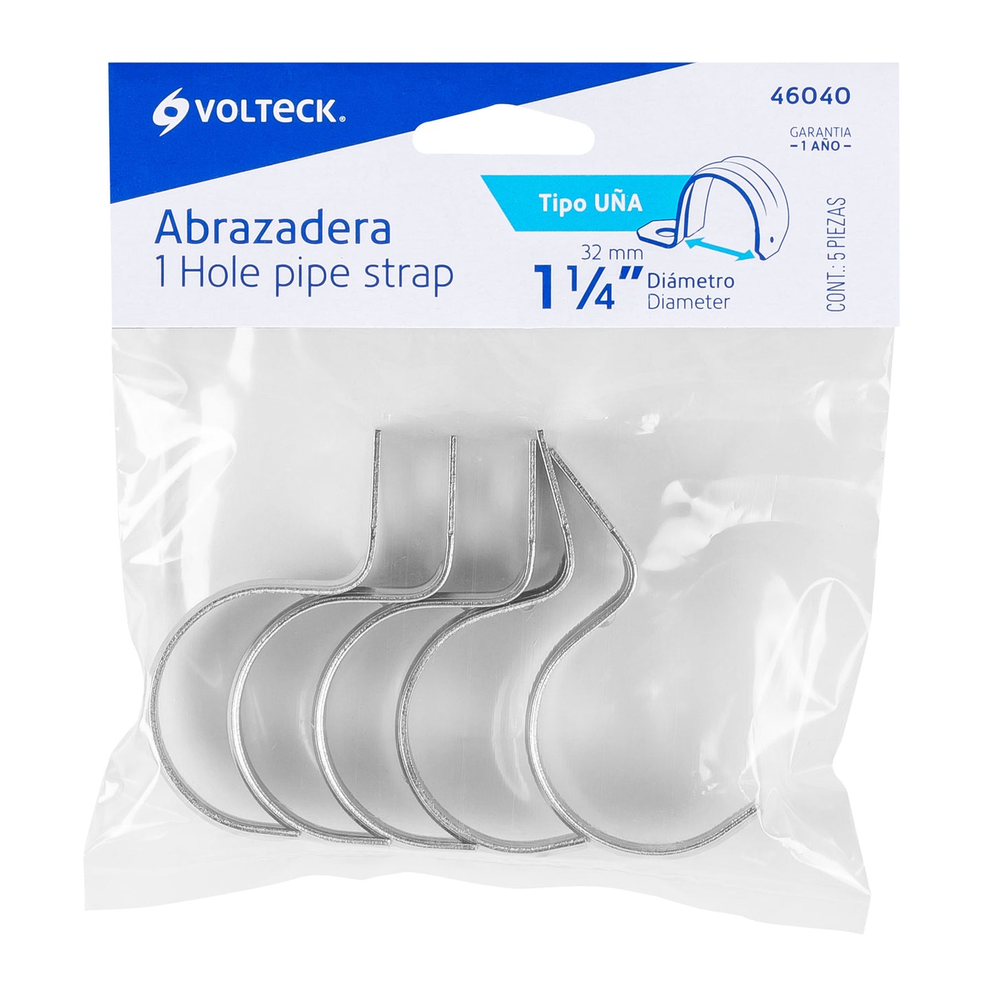 Bolsa c/5 abrazaderas tipo uña 1-1/4' p/tubo pared delgada | AU-114 | 46040