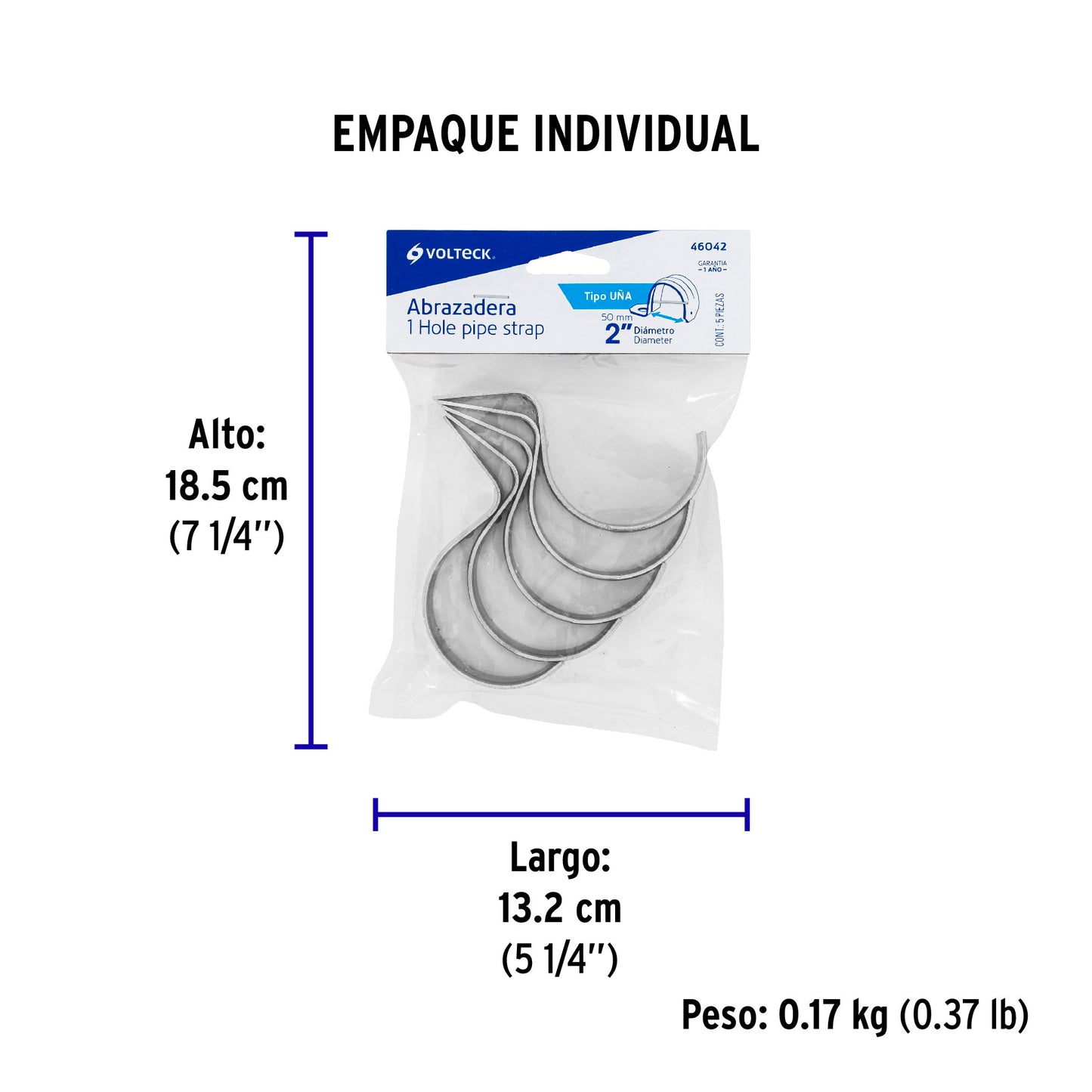 Bolsa c/5 abrazaderas tipo uña 2' p/tubo pared delgada | AU-2 | 46042