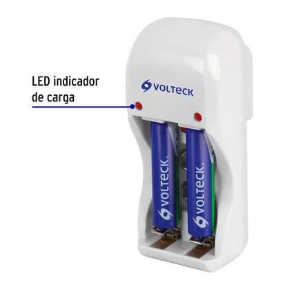 Cargador de pilas, AA, AAA y 9V incluye 2 pilas AAA, Volteck | CA-RE-7 | 46043