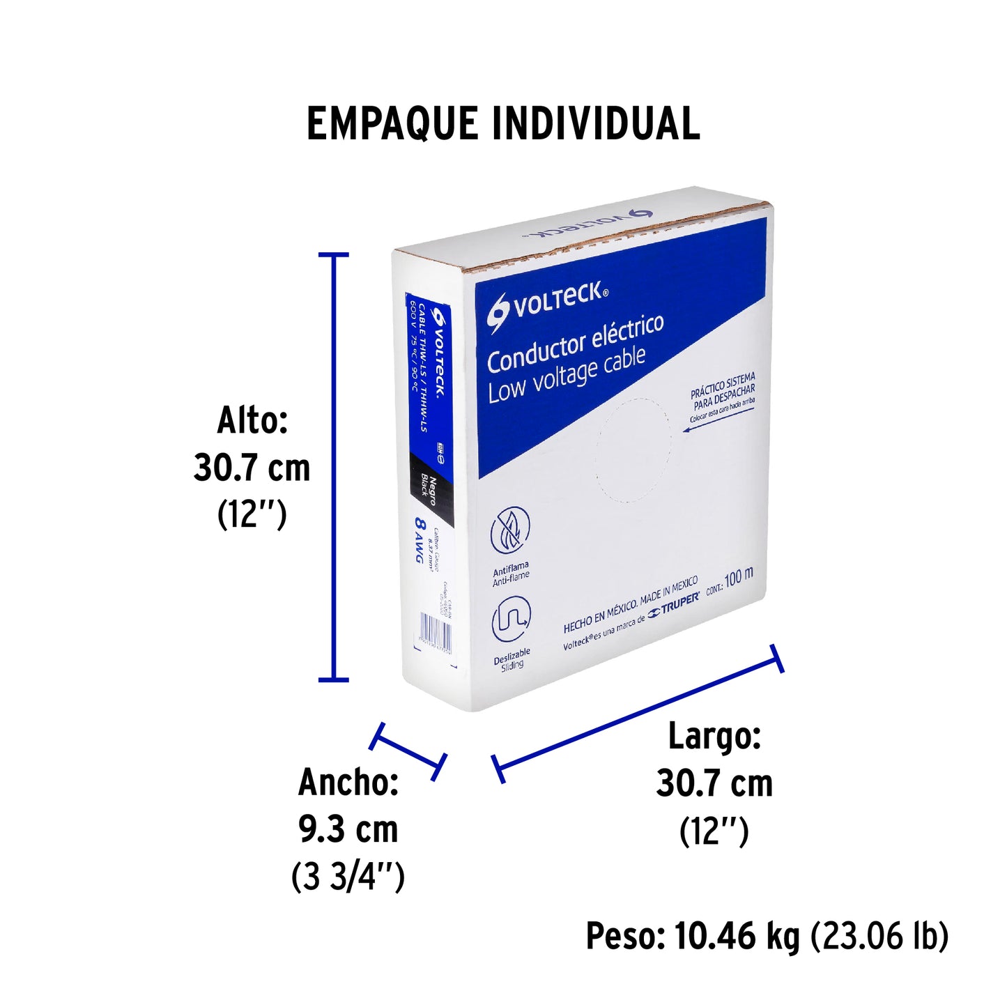Rollo de 100 m de cable THHW-LS 8 AWG negro, Volteck | CAB-8N | 46050