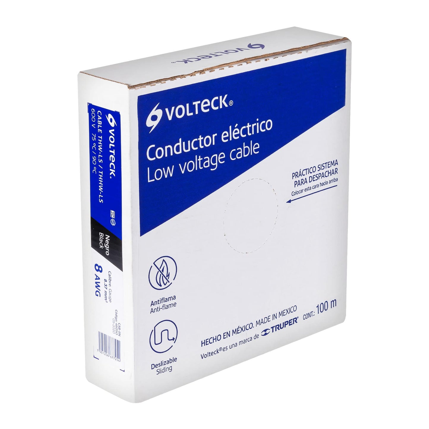 Rollo de 100 m de cable THHW-LS 8 AWG negro, Volteck | CAB-8N | 46050