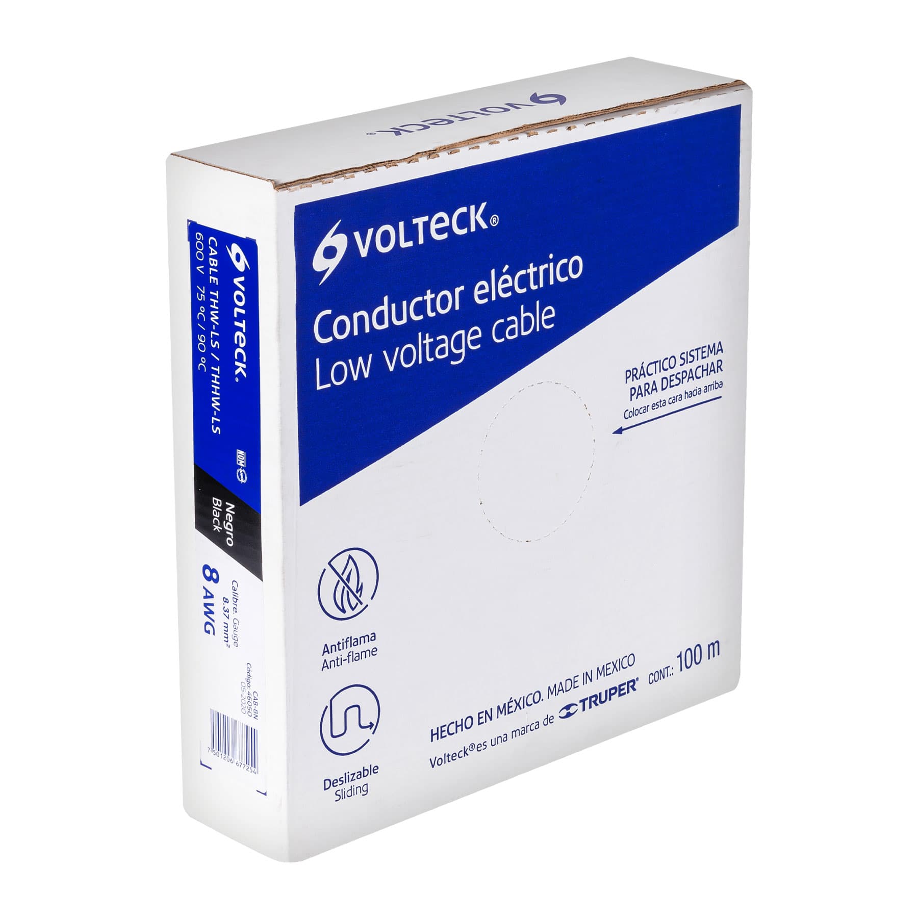 Rollo de 100 m de cable THHW-LS 8 AWG negro, Volteck | CAB-8N | 46050