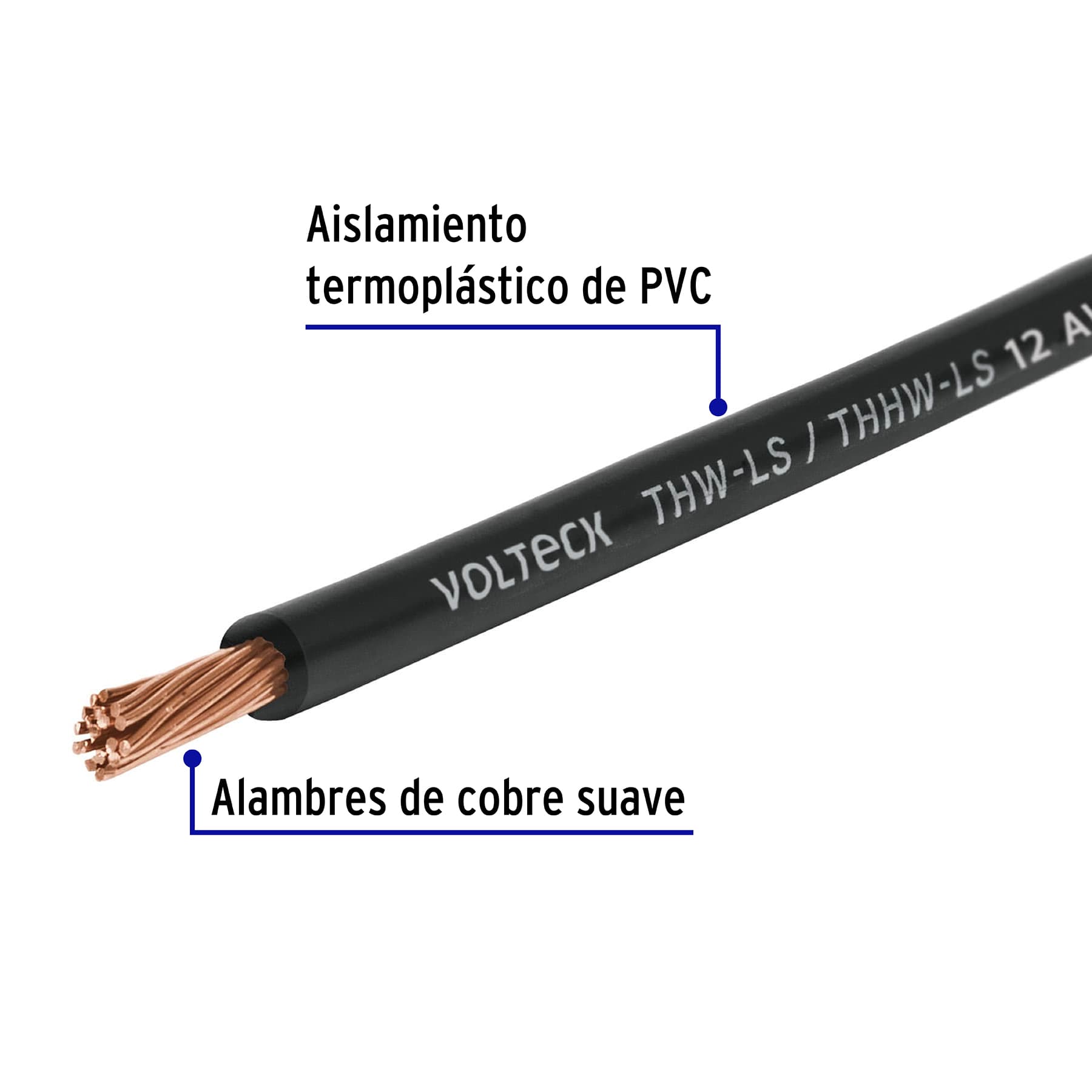 Rollo de 100 m de cable THHW-LS 12 AWG negro, Volteck | CAB-12N | 46052