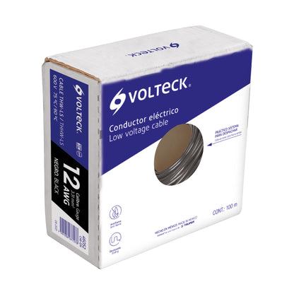 Rollo de 100 m de cable THHW-LS 12 AWG negro, Volteck | CAB-12N | 46052