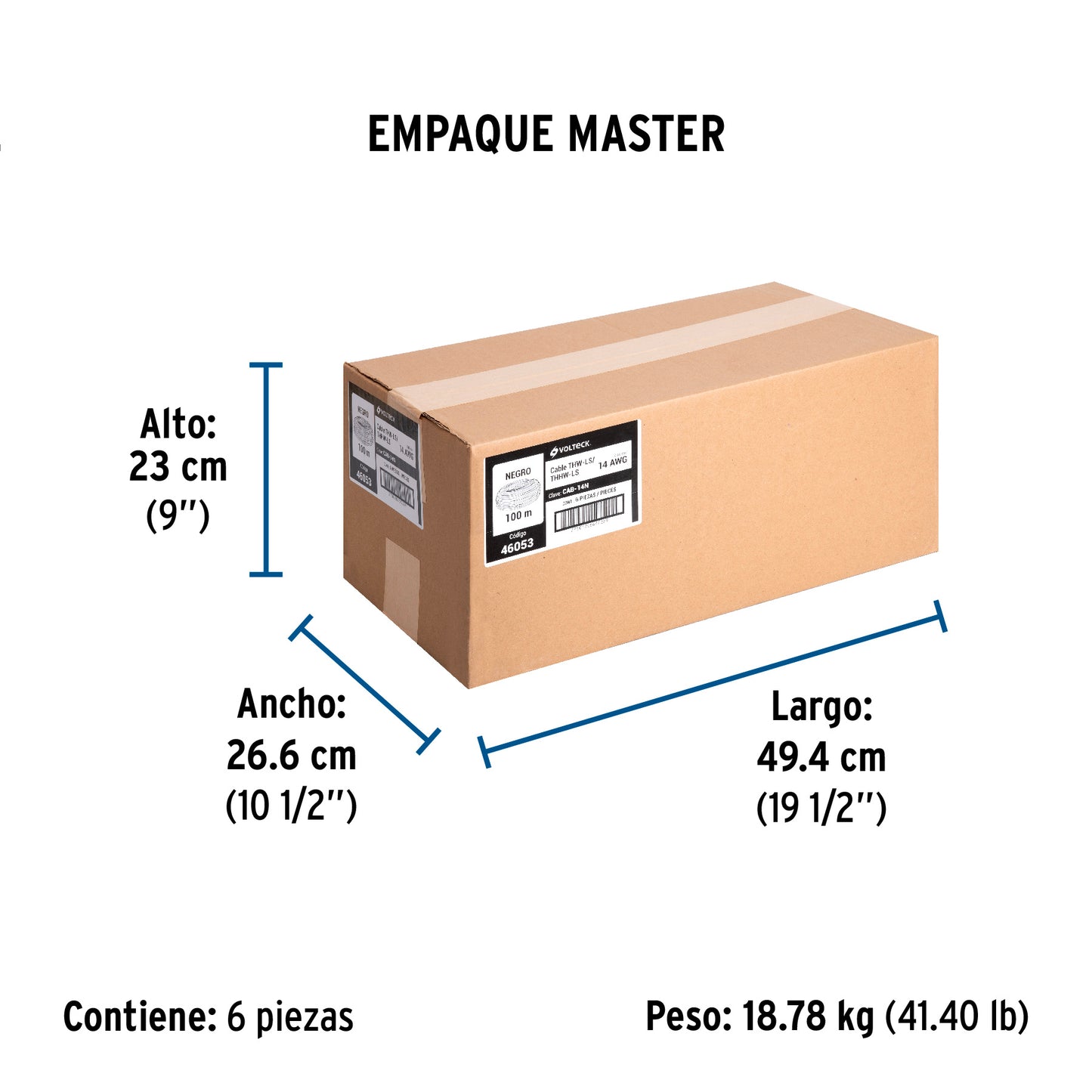 Rollo de 100 m de cable THHW-LS 14 AWG negro, Volteck | CAB-14N | 46053