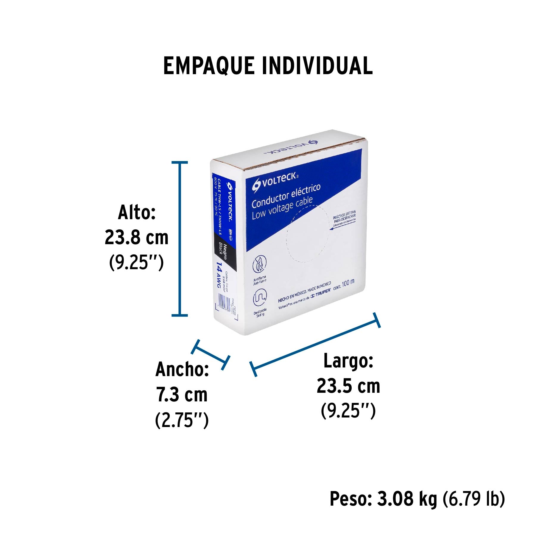 Rollo de 100 m de cable THHW-LS 14 AWG negro, Volteck | CAB-14N | 46053