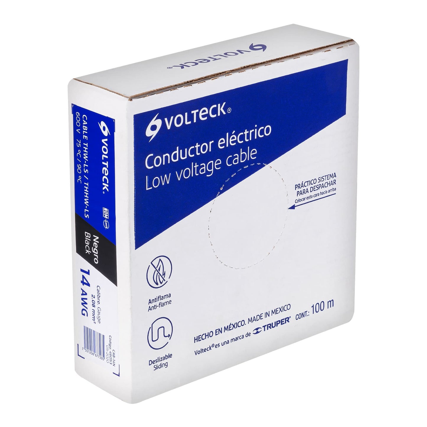 Rollo de 100 m de cable THHW-LS 14 AWG negro, Volteck | CAB-14N | 46053