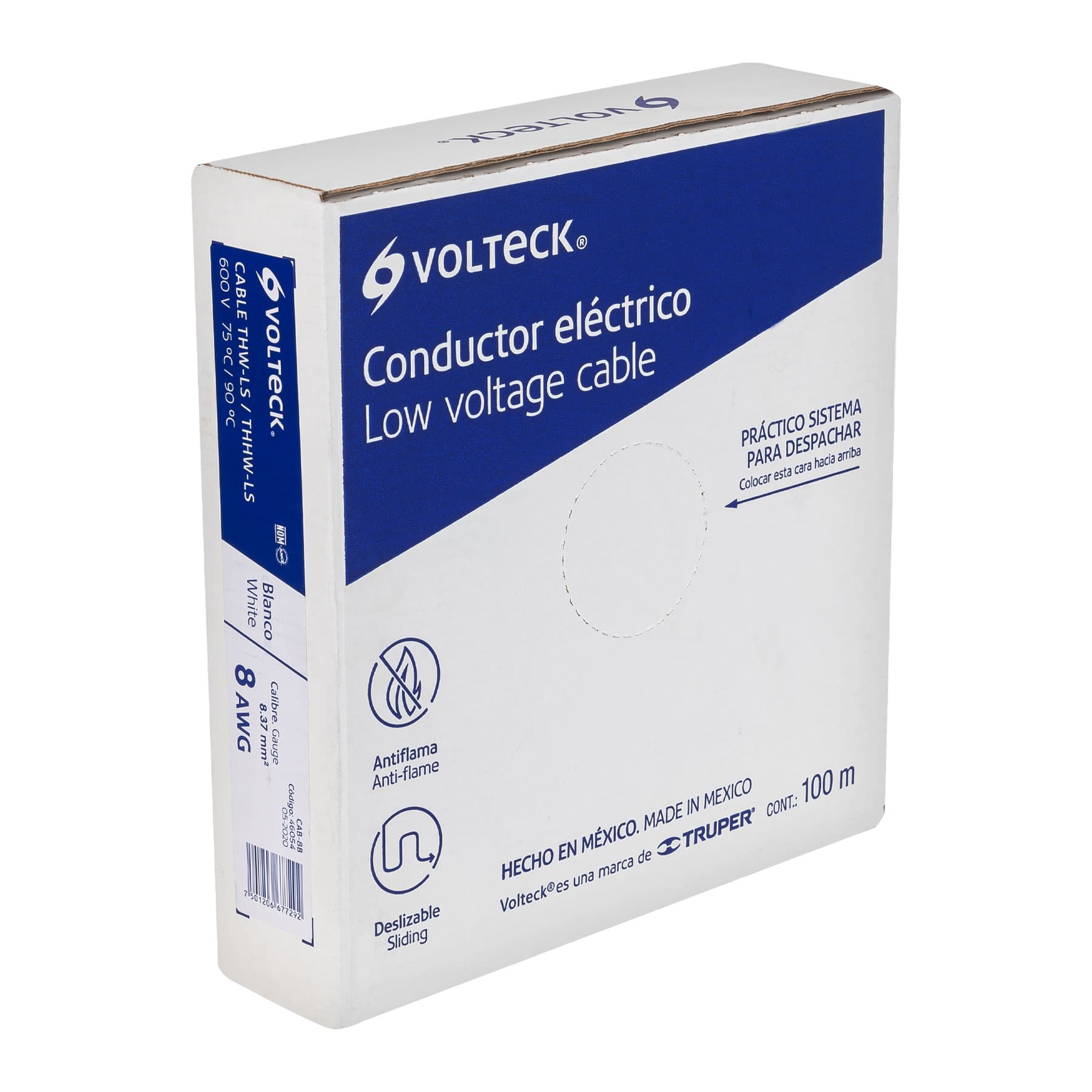 Rollo de 100 m de cable THHW-LS 8 AWG blanco, Volteck | CAB-8B | 46054