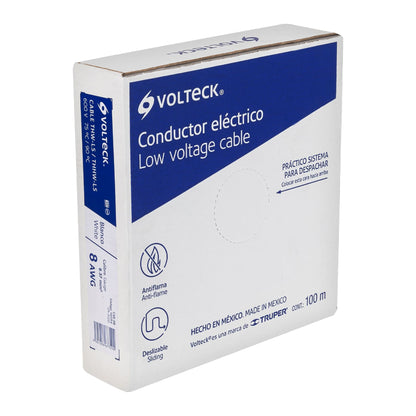 Rollo de 100 m de cable THHW-LS 8 AWG blanco, Volteck | CAB-8B | 46054