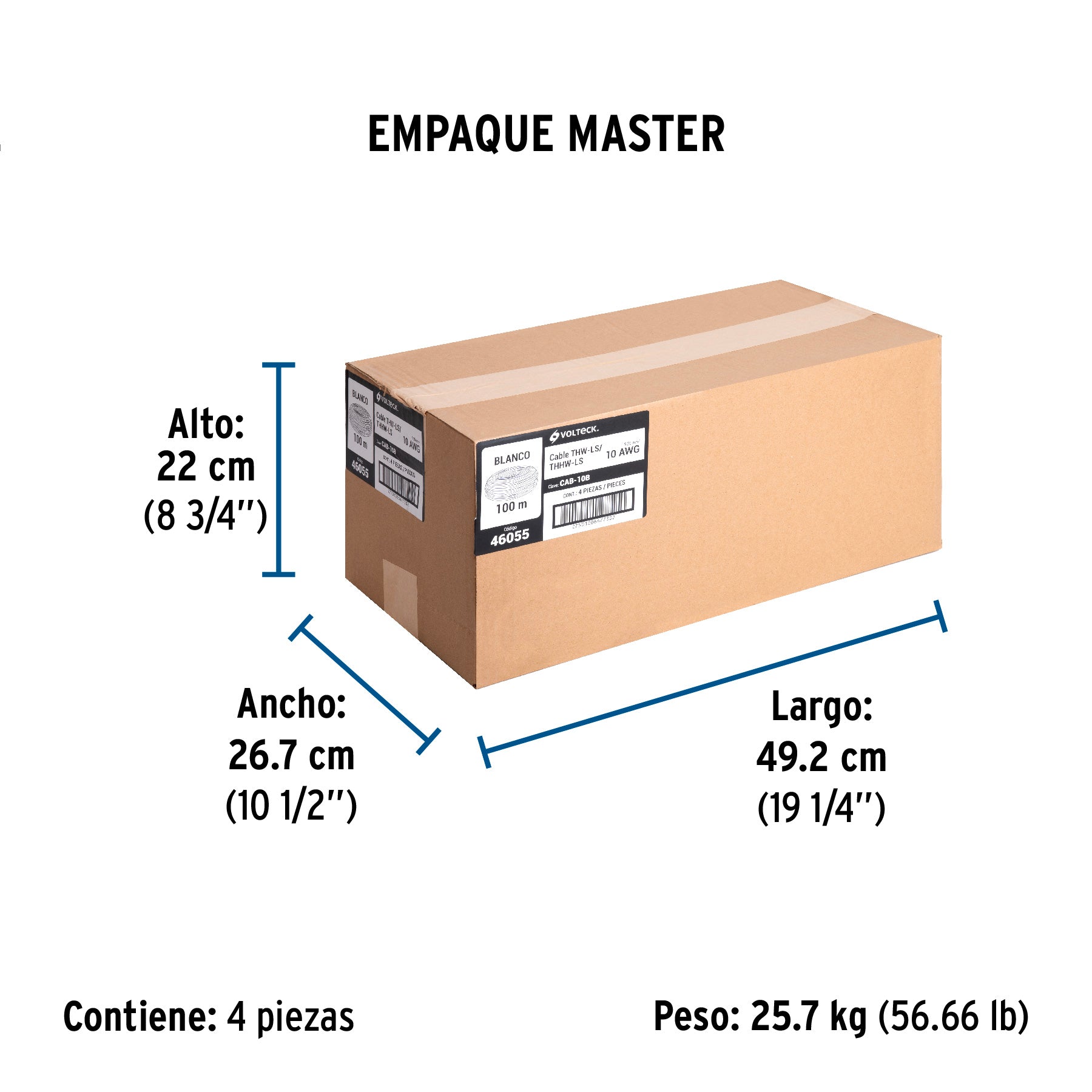 Rollo de 100 m de cable THHW-LS 10 AWG blanco, Volteck | CAB-10B | 46055