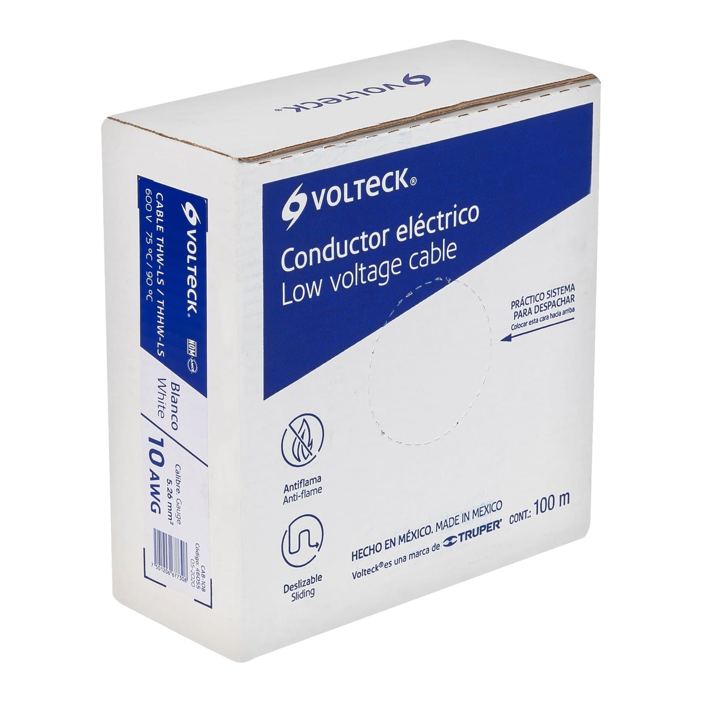 Rollo de 100 m de cable THHW-LS 10 AWG blanco, Volteck | CAB-10B | 46055