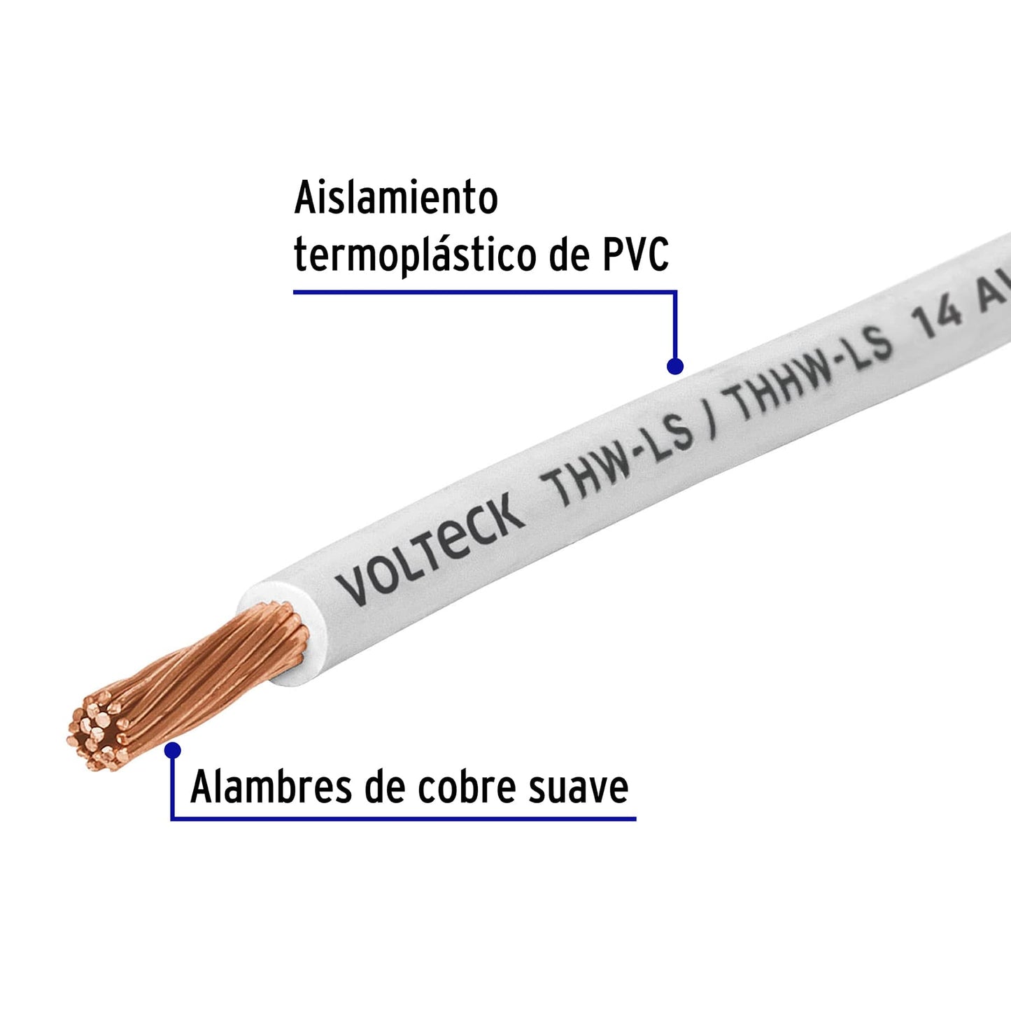 Rollo de 100 m de cable THHW-LS 14 AWG blanco, Volteck | CAB-14B | 46057