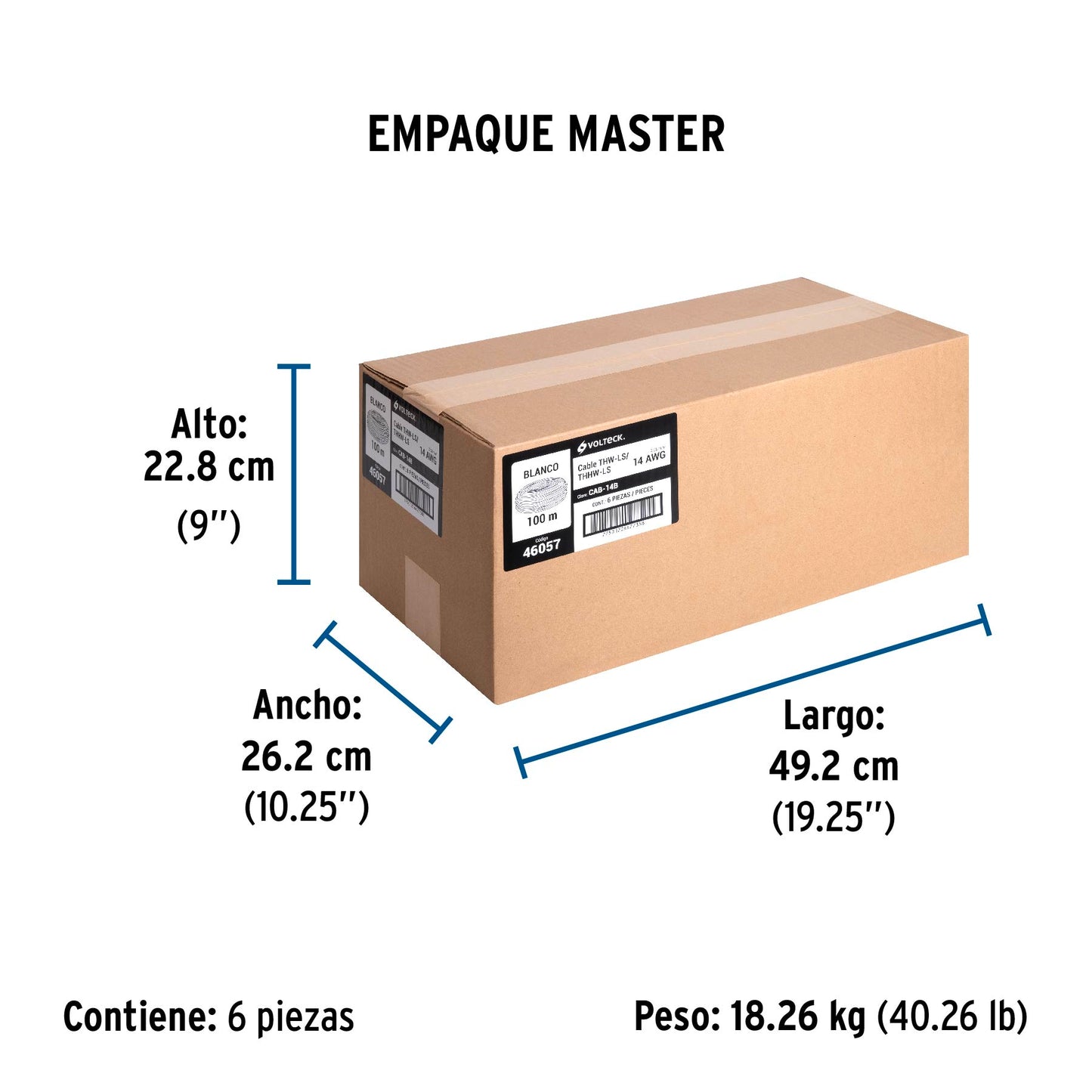 Rollo de 100 m de cable THHW-LS 14 AWG blanco, Volteck | CAB-14B | 46057