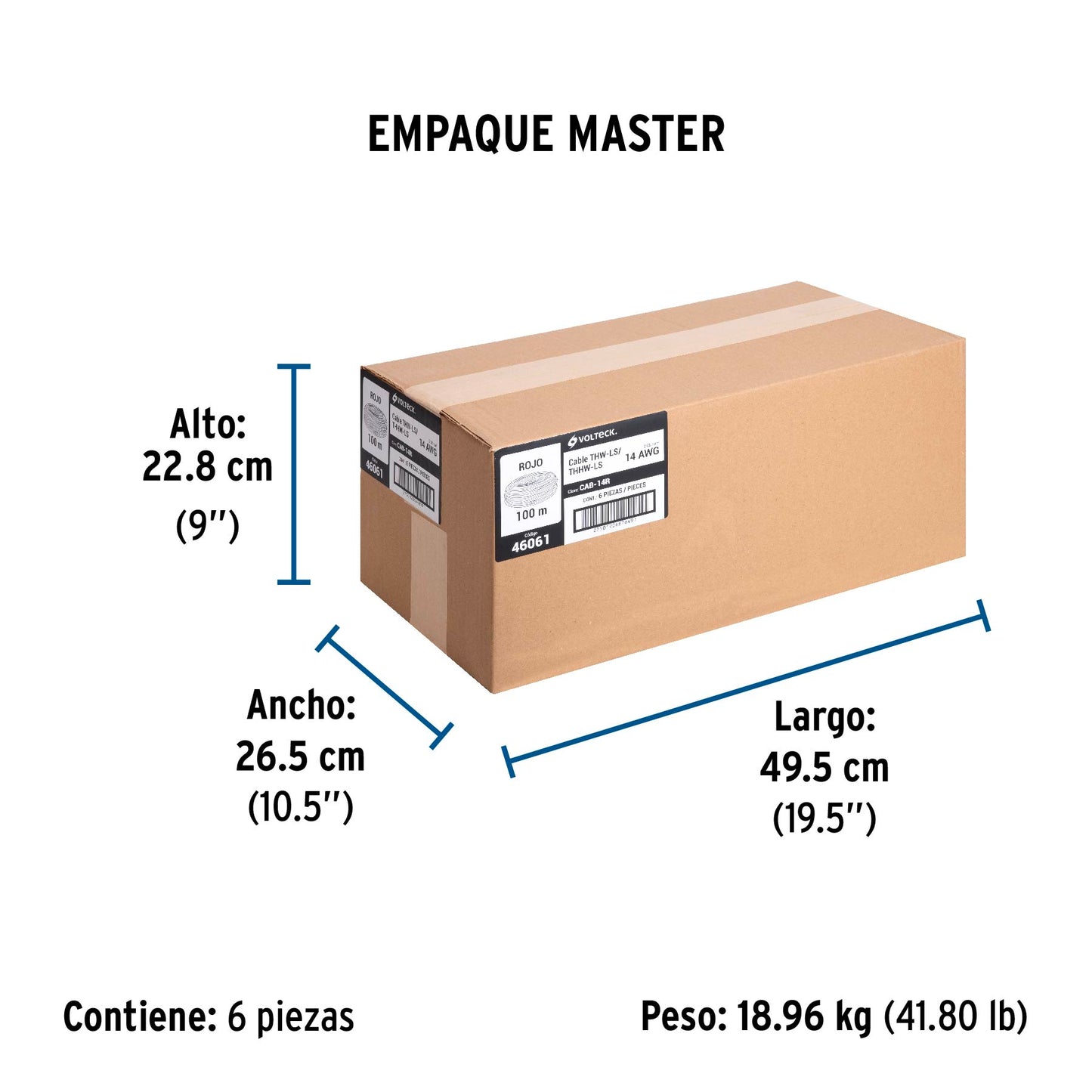 Rollo de 100 m de cable THHW-LS 14 AWG rojo, Volteck | CAB-14R | 46061