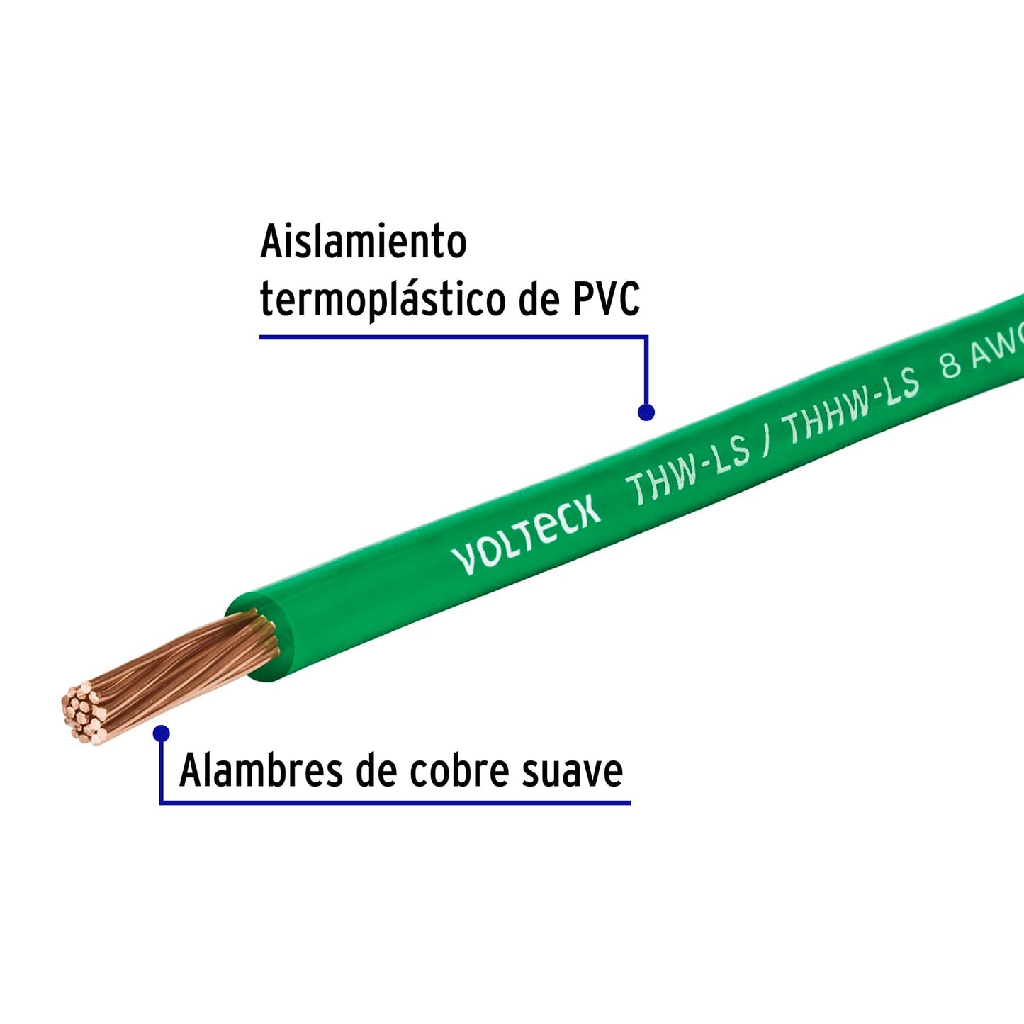 Rollo de 100 m de cable THHW-LS 8 AWG verde, Volteck | CAB-8V | 46062