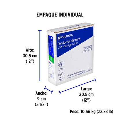 Rollo de 100 m de cable THHW-LS 8 AWG verde, Volteck | CAB-8V | 46062