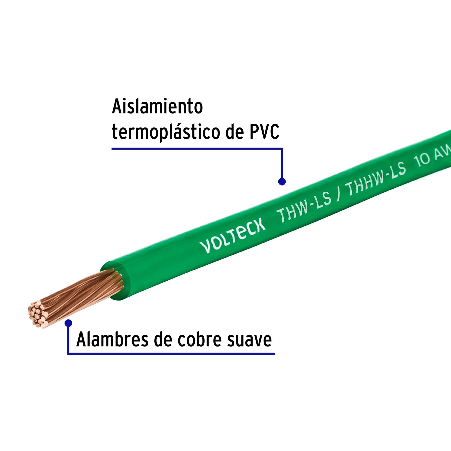 Rollo de 100 m de cable THHW-LS 10 AWG verde, Volteck | CAB-10V | 46063
