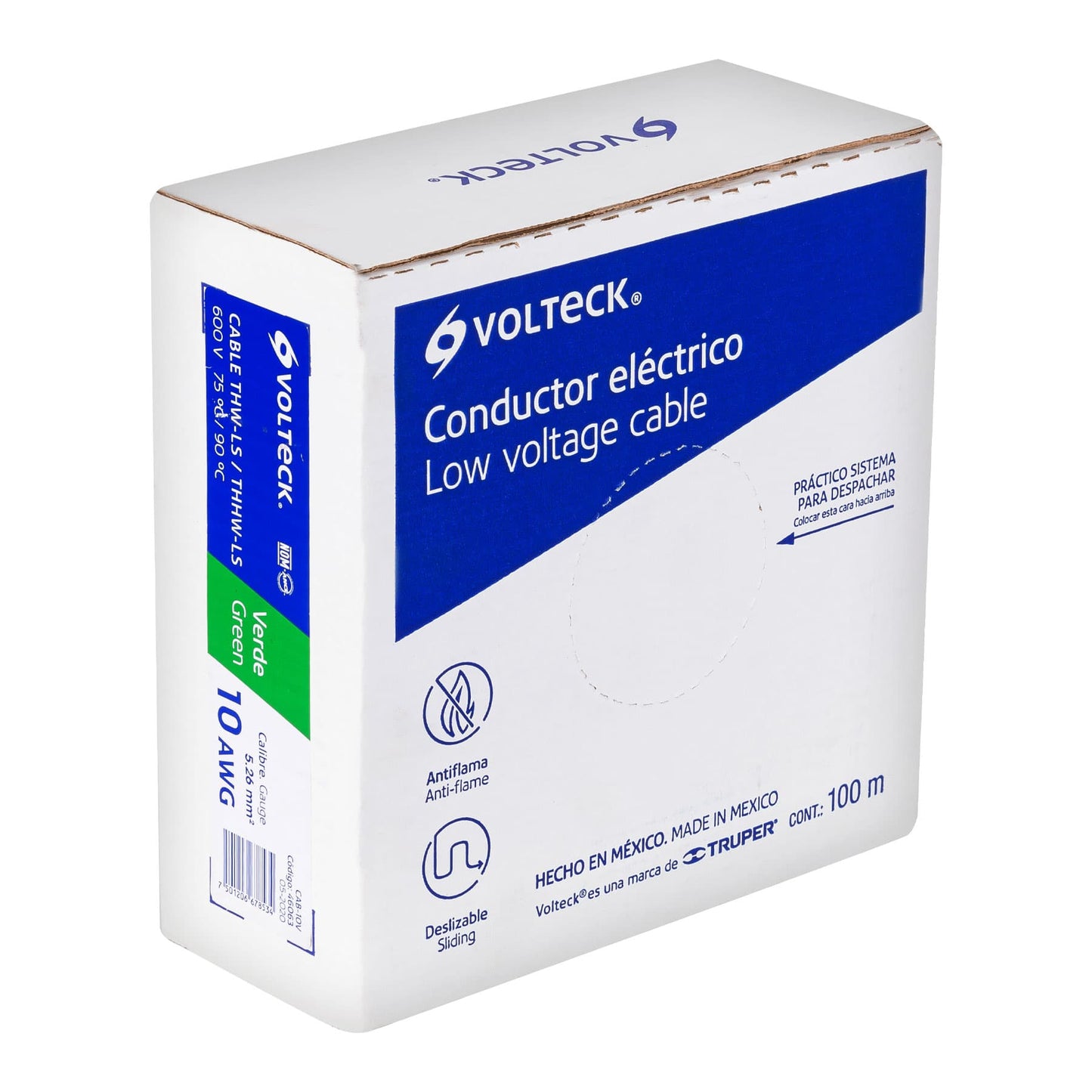 Rollo de 100 m de cable THHW-LS 10 AWG verde, Volteck | CAB-10V | 46063