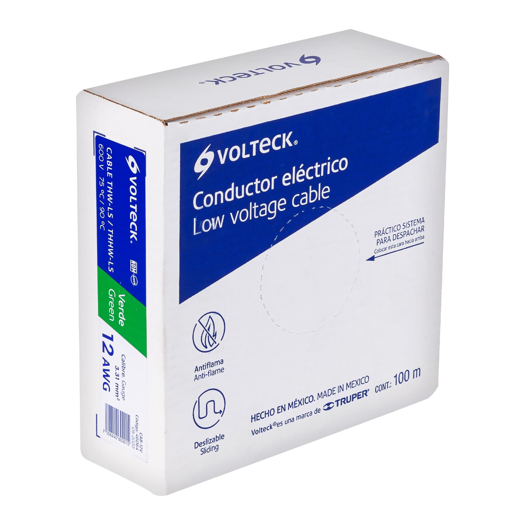 Rollo de 100 m de cable THHW-LS 12 AWG verde, Volteck | CAB-12V | 46064