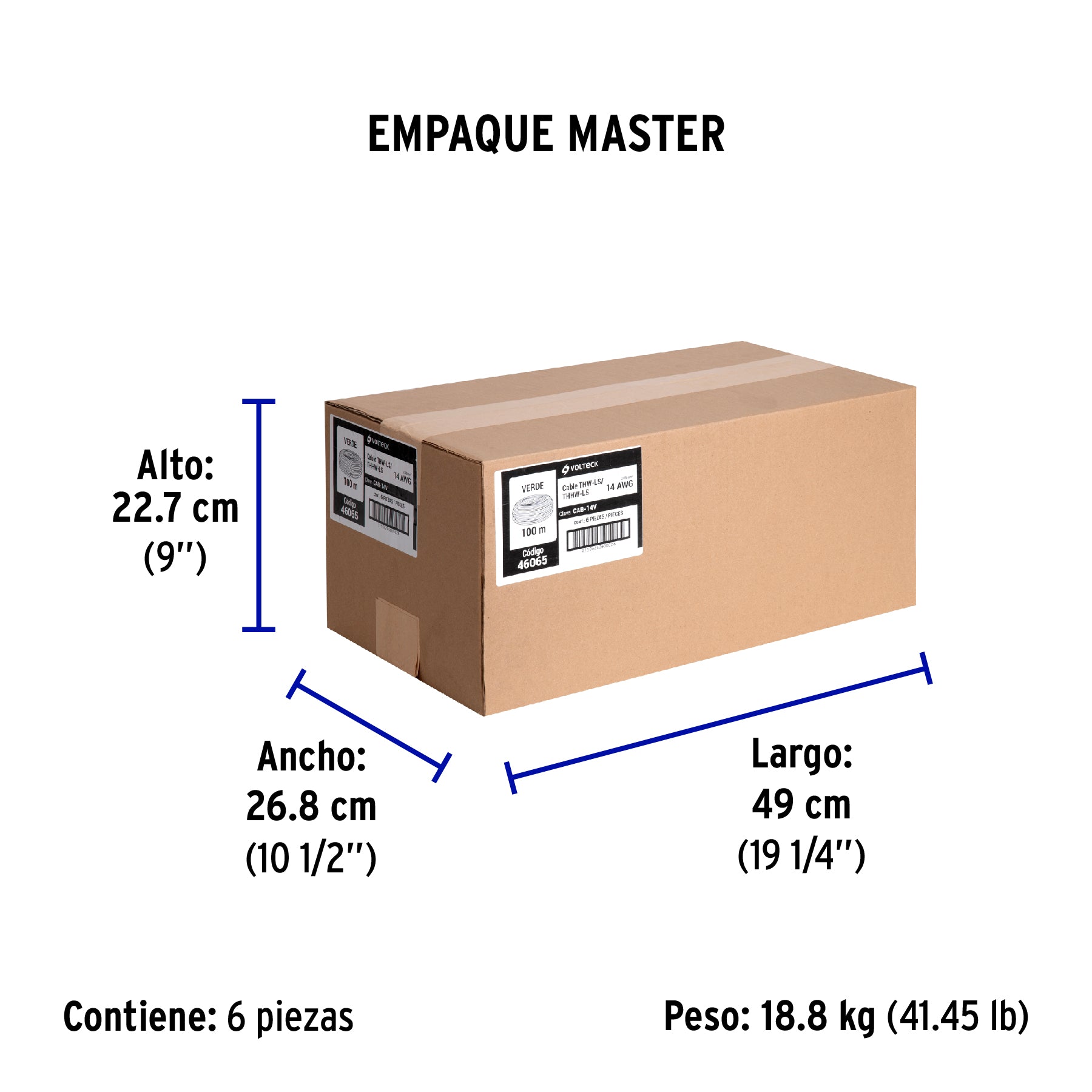 Rollo de 100 m de cable THHW-LS 14 AWG verde, Volteck | CAB-14V | 46065