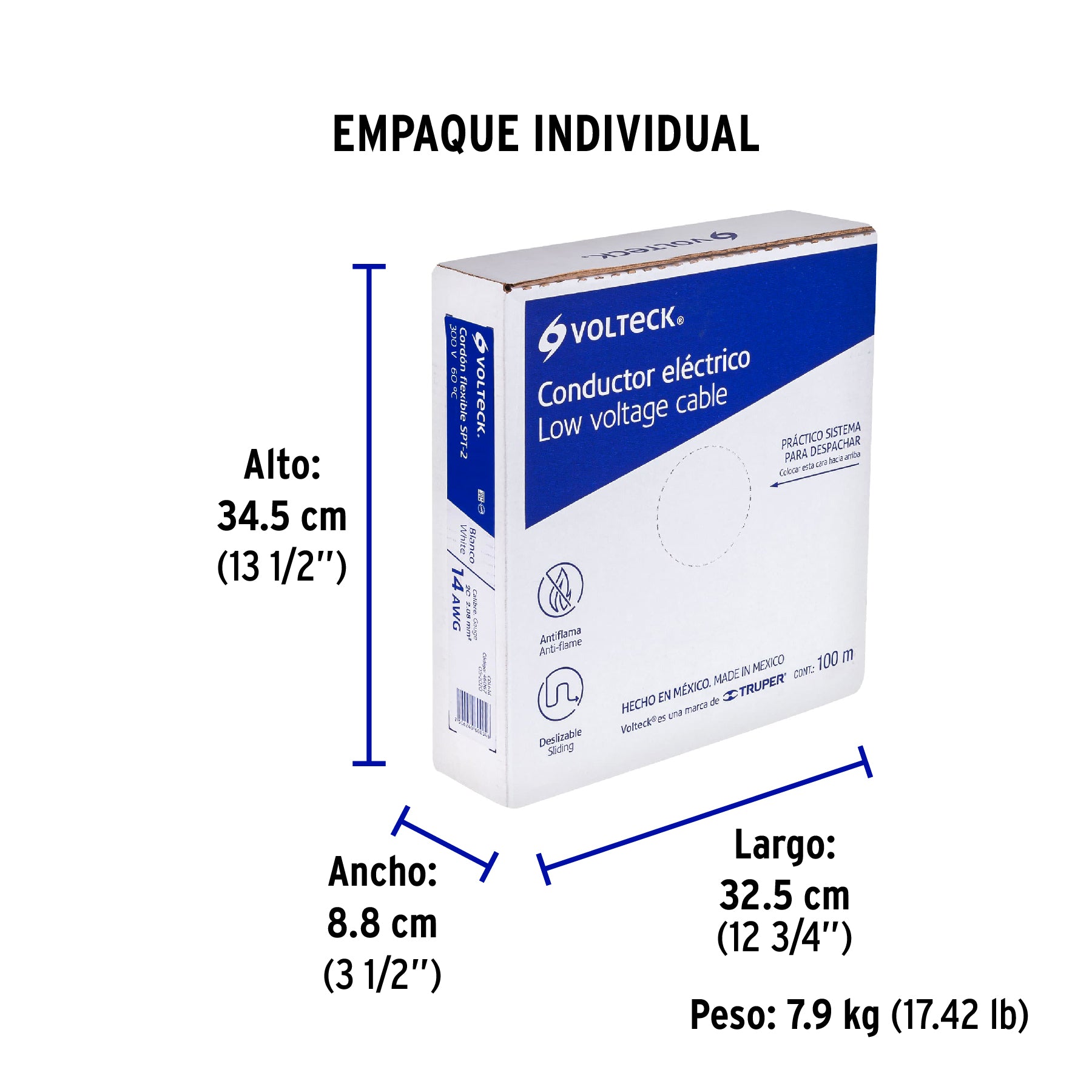Rollo de 100 m de cordón dúplex flexible SPT 14 AWG, Volteck | CDU-14 | 46067