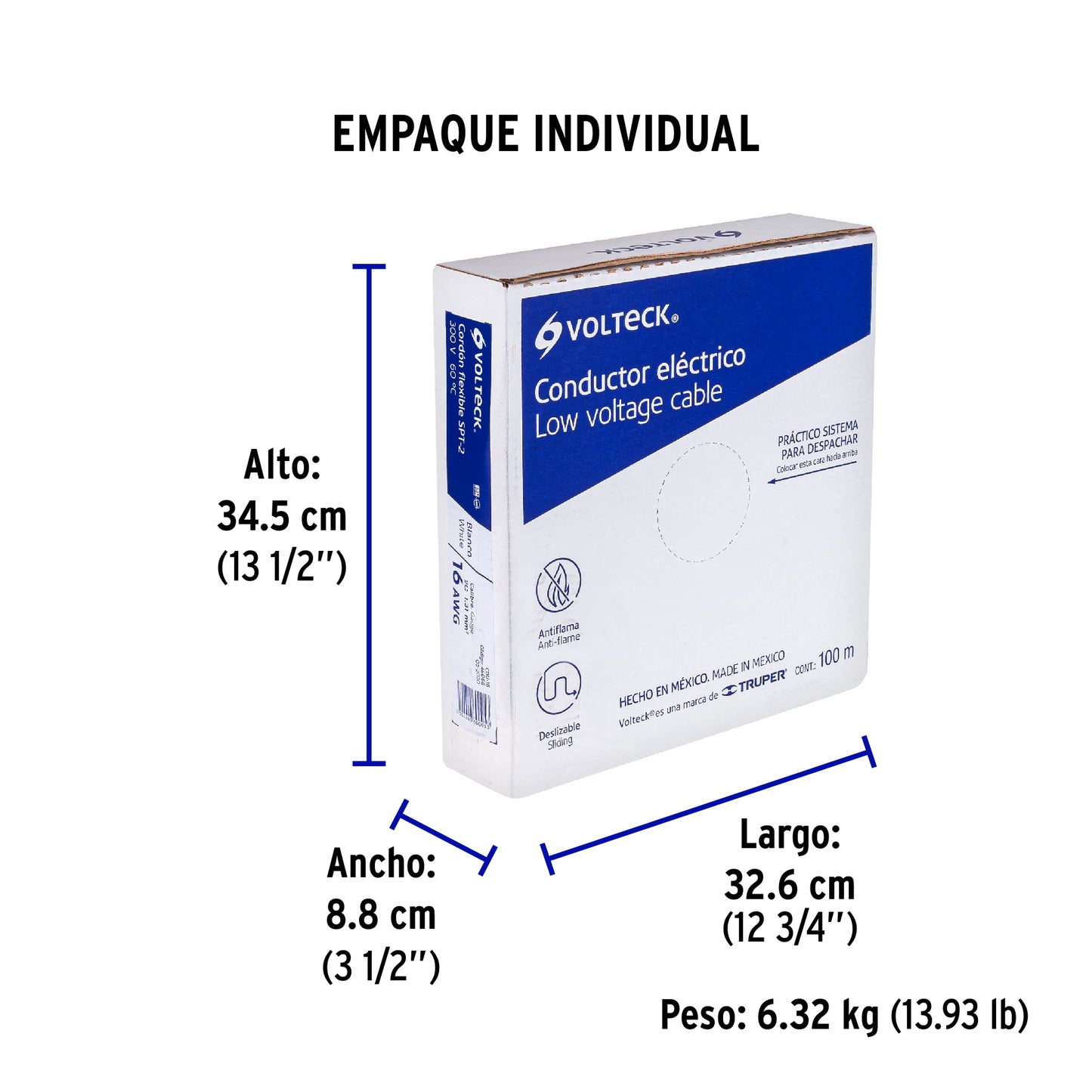 Rollo de 100 m de cordón dúplex flexible SPT 16 AWG, Volteck | CDU-16 | 46068