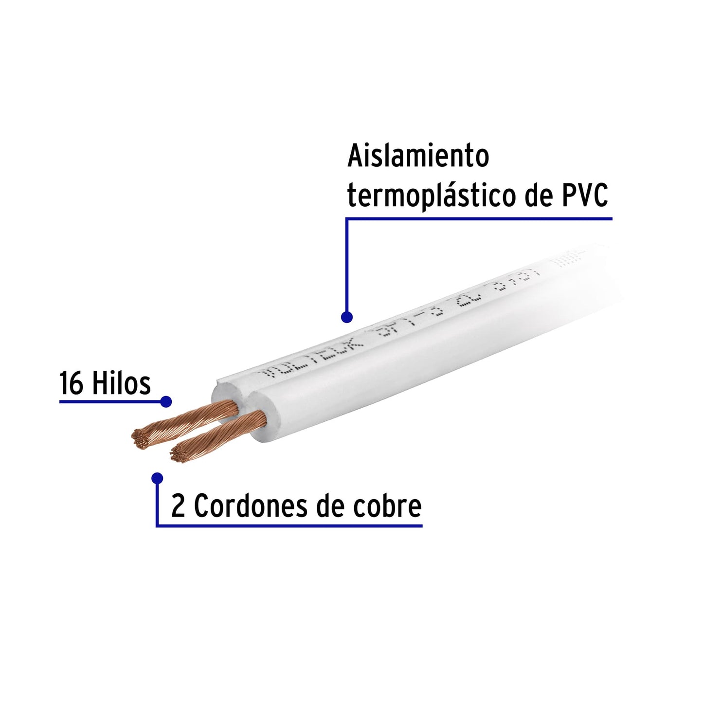 Rollo de 100 m de cordón dúplex flexible SPT 18 AWG, Volteck | CDU-18 | 46069