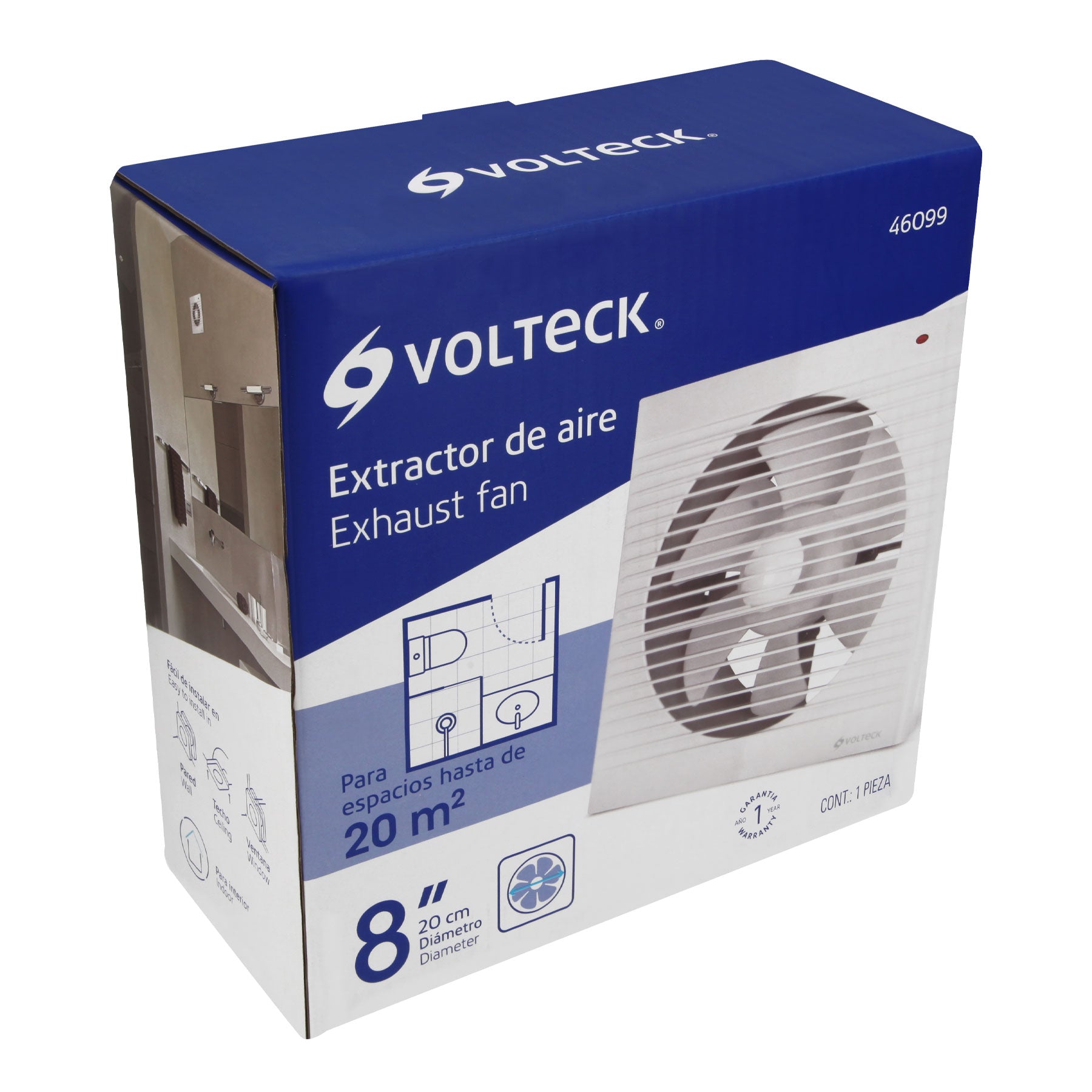 Extractor de aire de 8', blanco, VOLTECK | EXA-8B | 46099