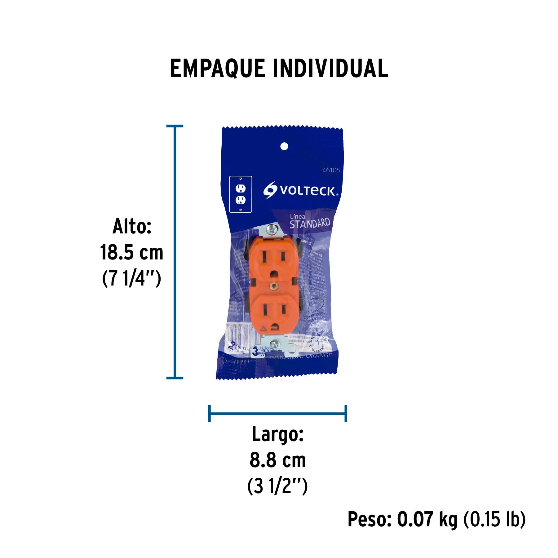 Contacto dúplex, tierra aislada, 15 A, línea standard | CODO-TAS | 46105
