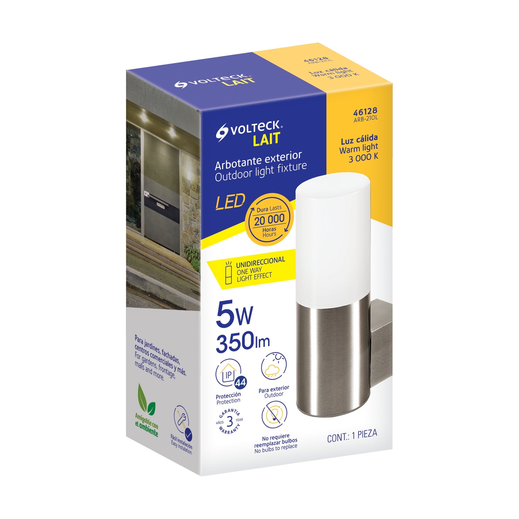 Arbotante decorativo de LED 5 W 1 spot luz cálida, Volteck | ARB-210L | 46128