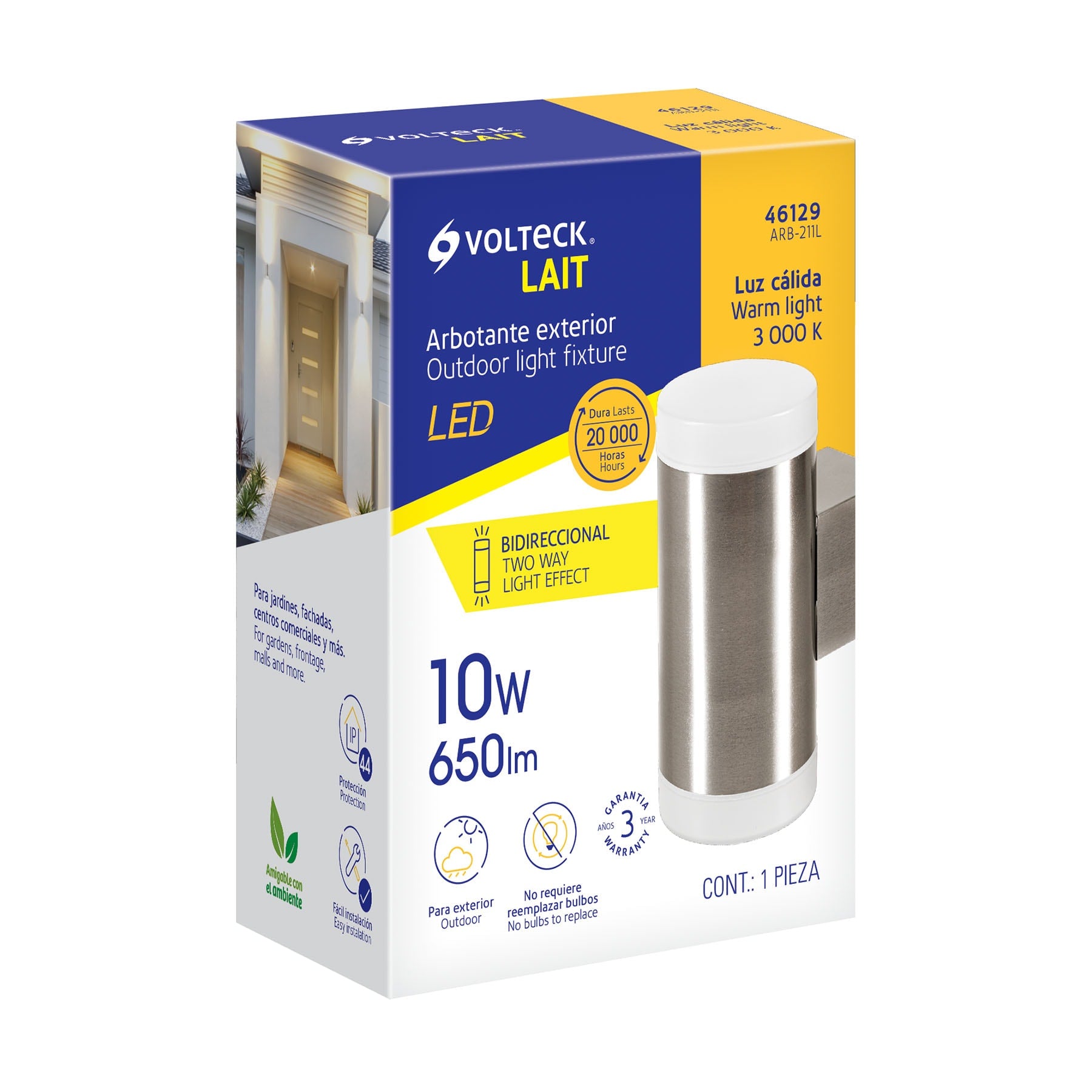 Arbotante decorativo de LED 10 W 2 spots luz cálida, Volteck | ARB-211L | 46129