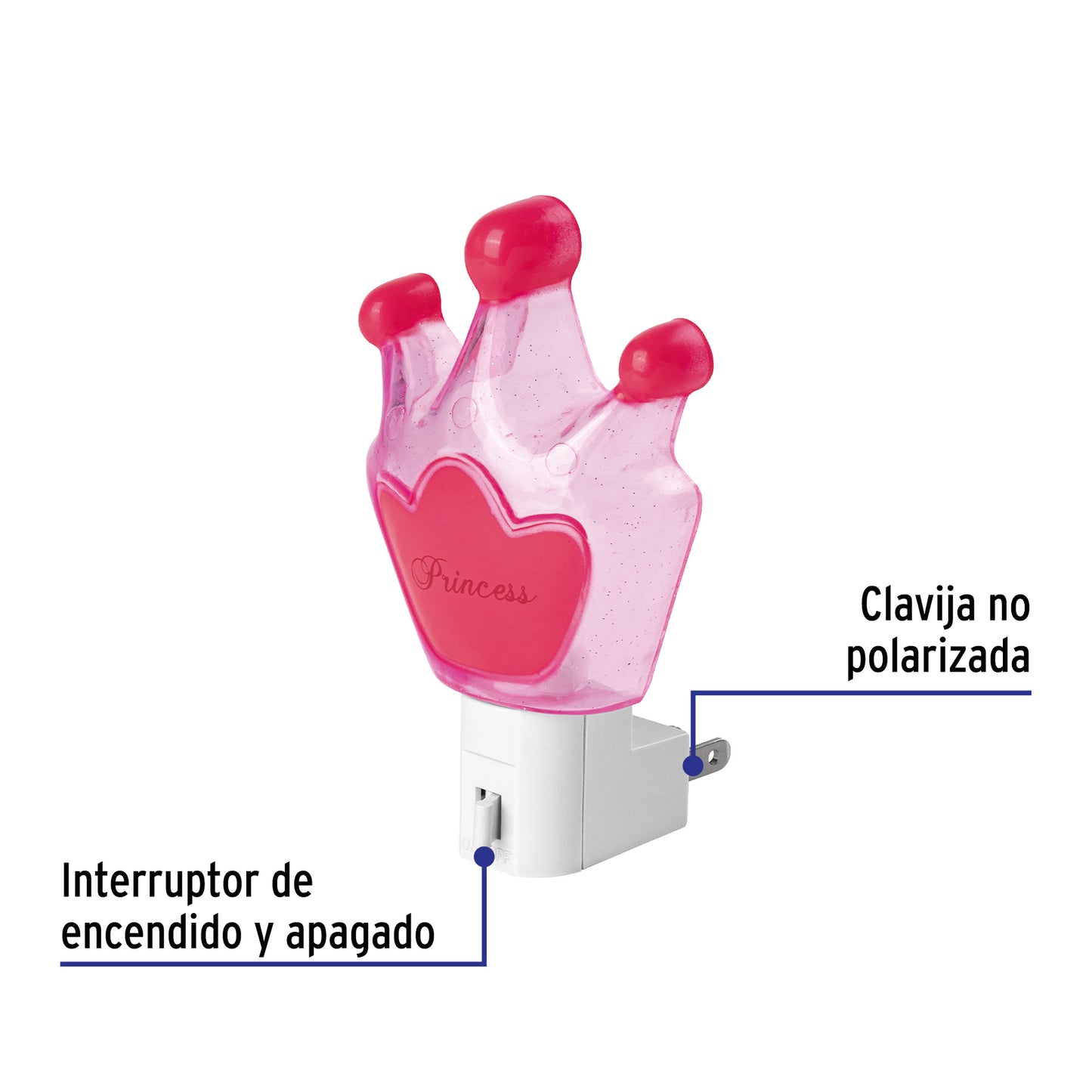 Luz de noche con lámpara E12, corona princesa, Volteck | LUZ-02 | 46131