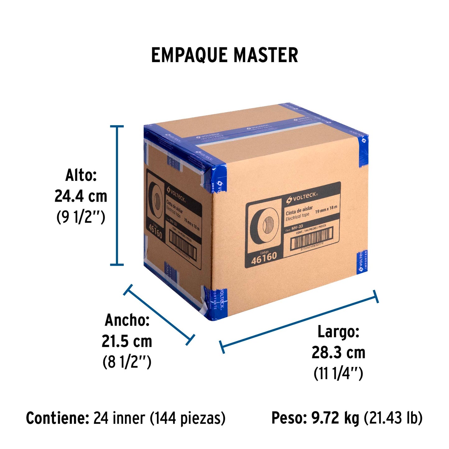 Cinta de aislar de 18 m x 19 mm, negra, Volteck | MV-33 | 46160