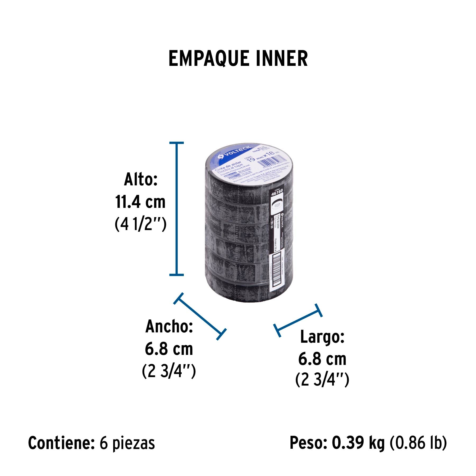 Cinta de aislar de 18 m x 19 mm, negra, Volteck | MV-33 | 46160