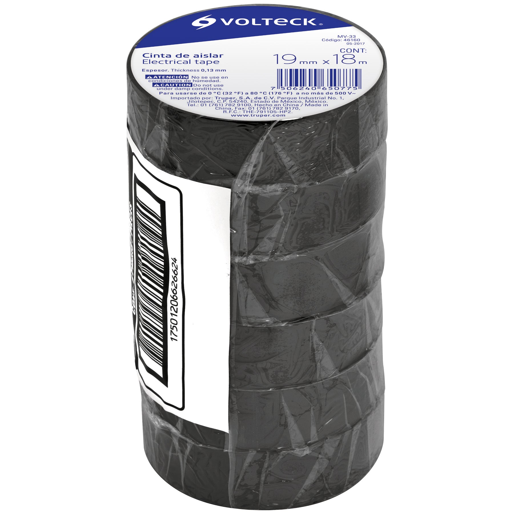 Cinta de aislar de 18 m x 19 mm, negra, Volteck | MV-33 | 46160